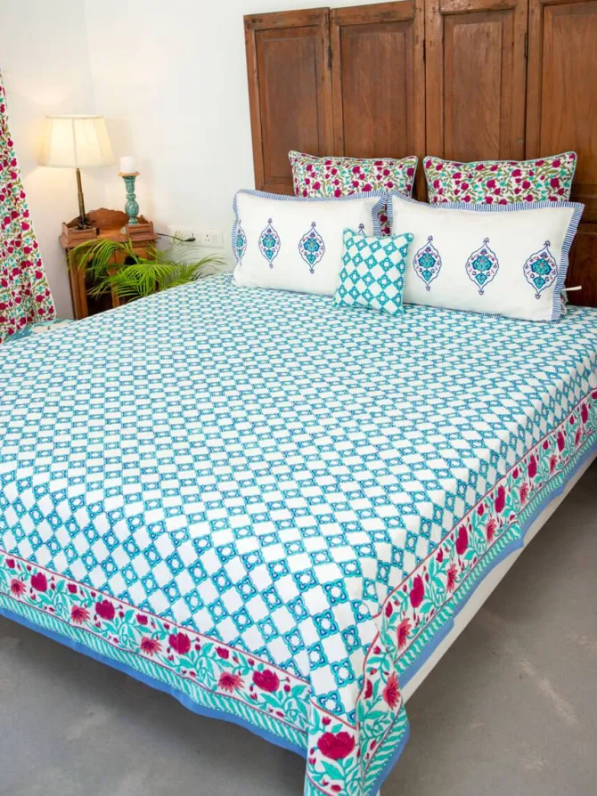 Firoza Block Printed Cotton Bedsheet