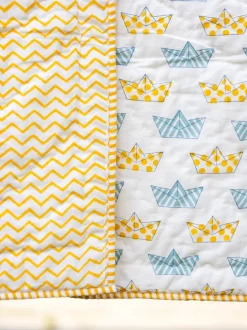 Fishing Boat Hand Block Printed Cotton Quilt for Infants