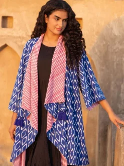Fitoor Block Printed Waterfall Reversible Shrug