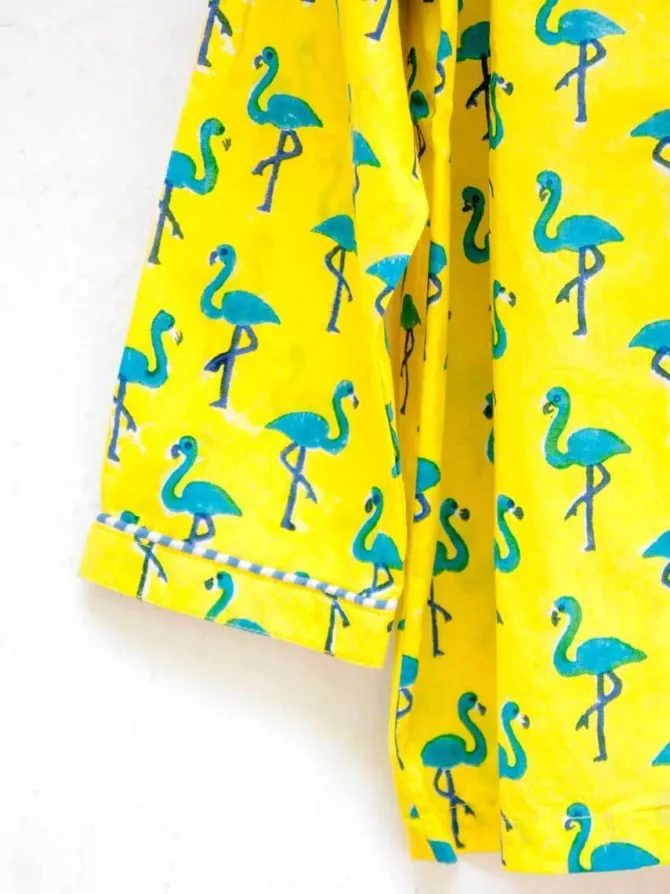 Flamingo Dance Block Printed Cotton Top & Pyjama Set