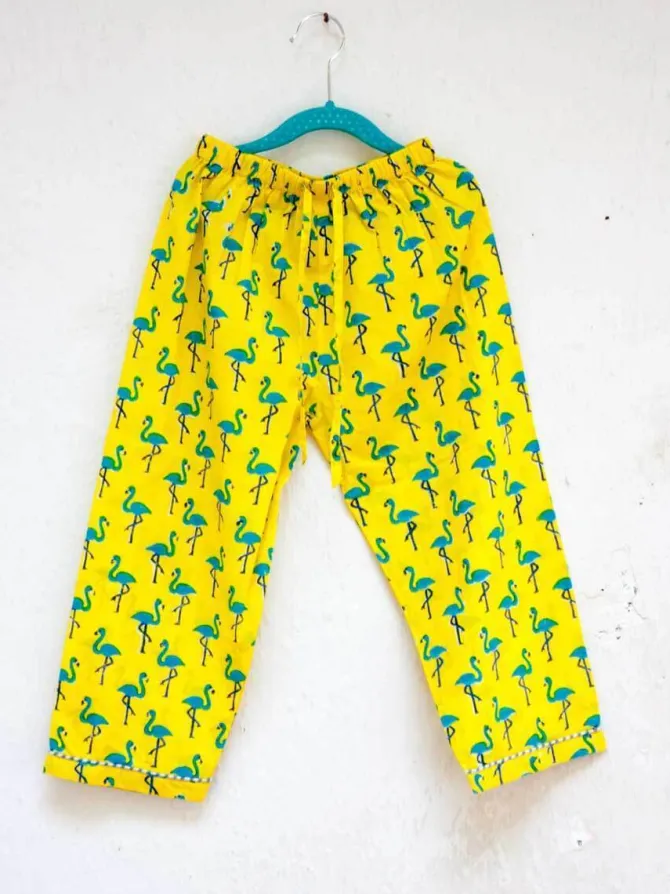 Flamingo Dance Block Printed Cotton Top & Pyjama Set