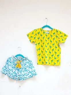 Flamingo Dance Organic Cotton Block Printed Top & Shorts Set