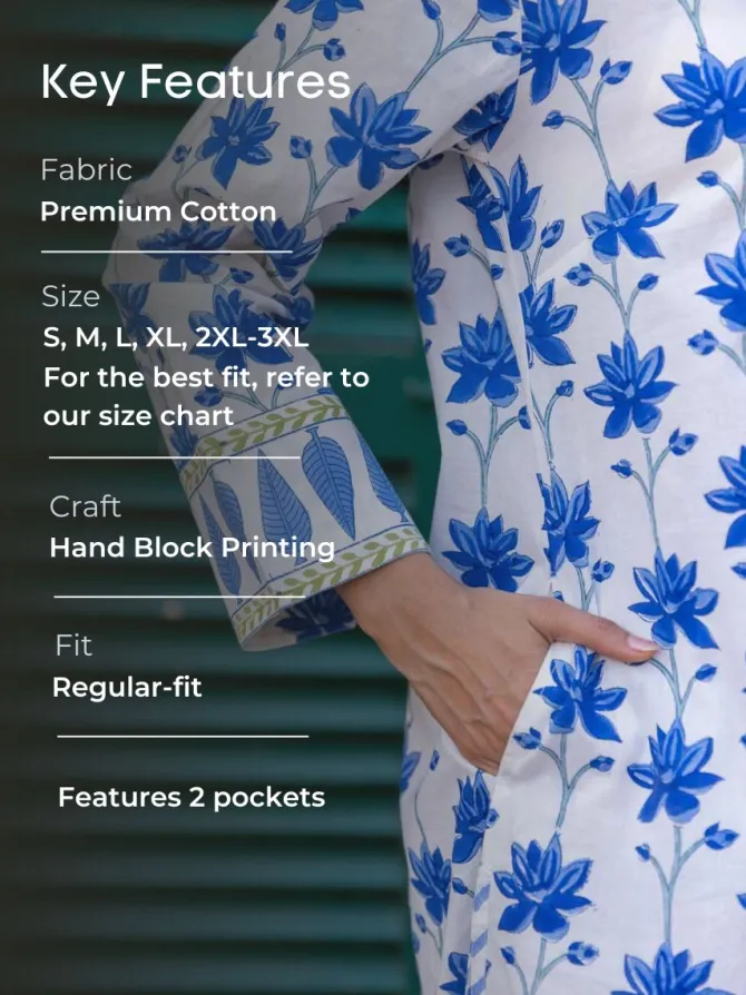 Floral Jaal Block Printed Cotton Long Kurta
