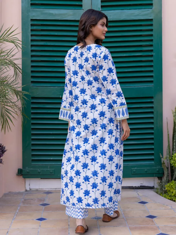Floral Jaal Block Printed Cotton Long Kurta