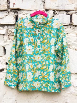 Floral Organic Cotton Shirt Kurta with Roll Up Sleeves