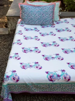 Floral Ride Block Printed Cotton Bedsheet