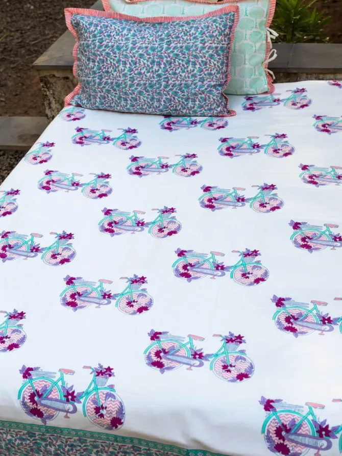 Floral Ride Block Printed Cotton Bedsheet