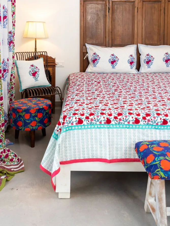 Fruit of Paradise Block Printed Cotton Bedsheet