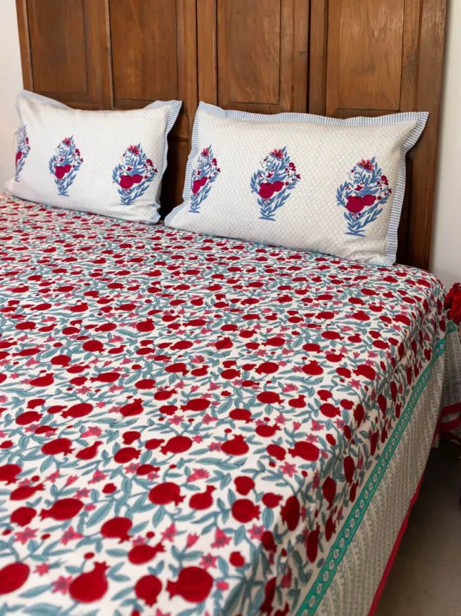 Fruit of Paradise Block Printed Cotton Bedsheet