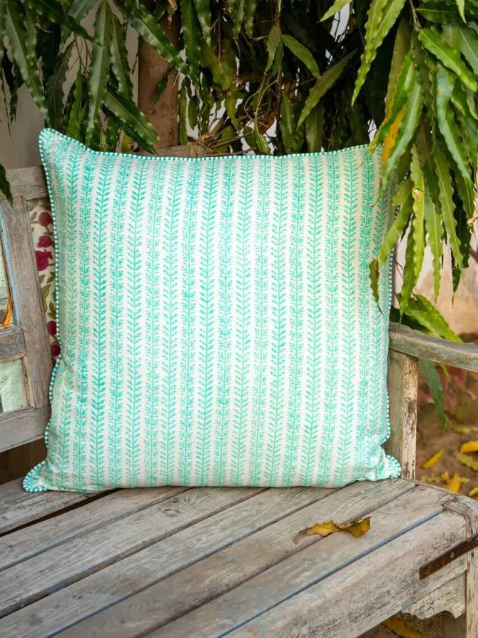 Fruits of Paradise Block Printed Cotton Cushion Cover - 24 Inch