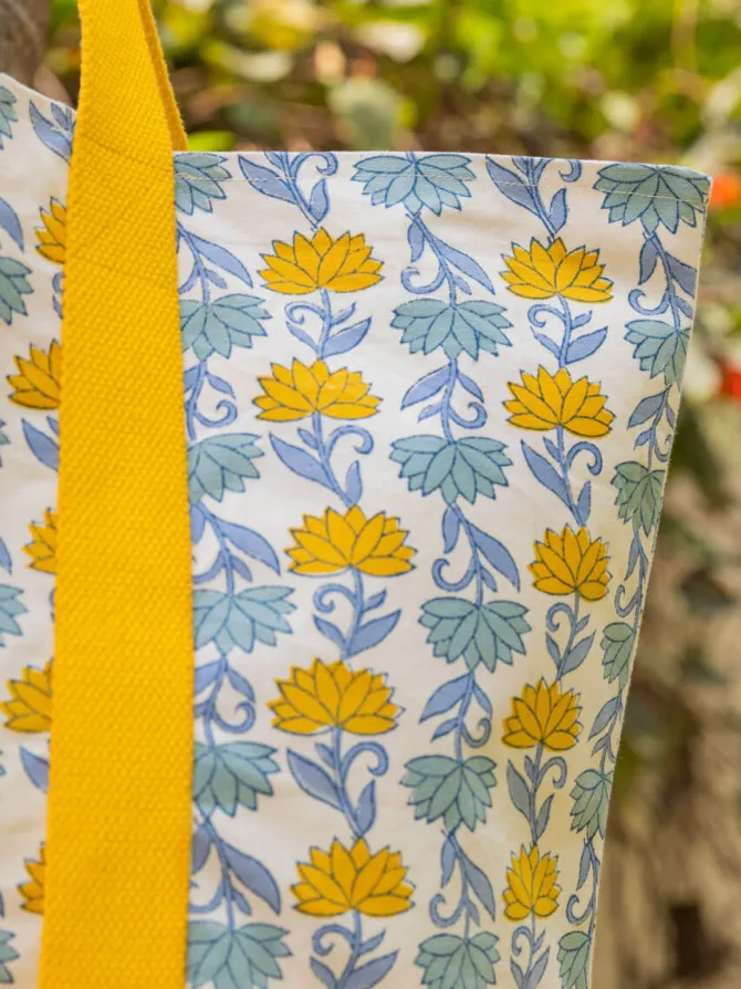 Garden of Senses Hand Block Printed Tote Bag