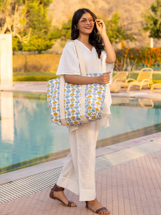 Garden of Senses Hand Block Printed Tote Bag