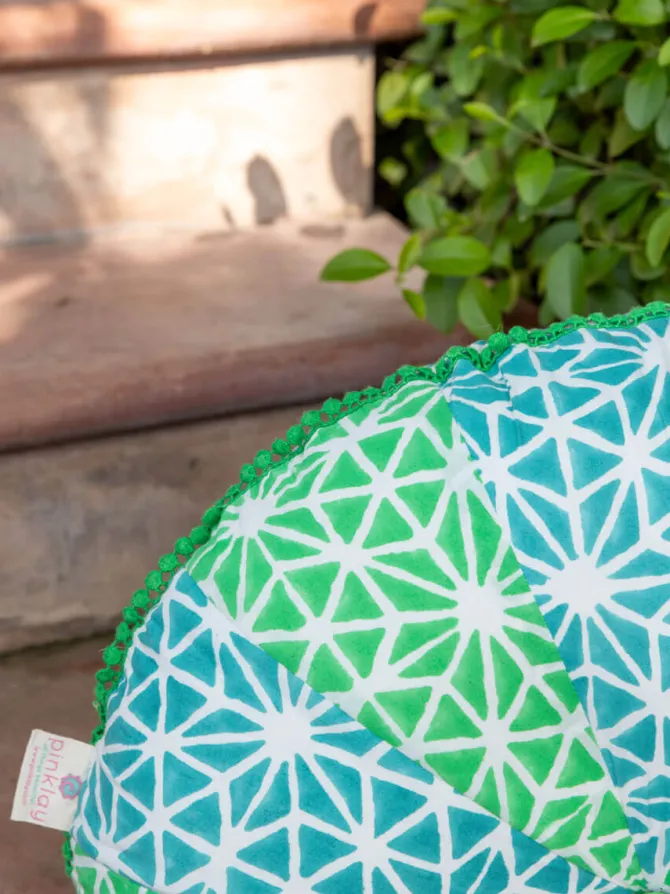 Garima Block Printed Cotton Pinwheel Cushion With Filler - 16 Inch