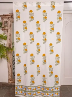 Golden Bloom Hand Block Printed Cotton Curtain