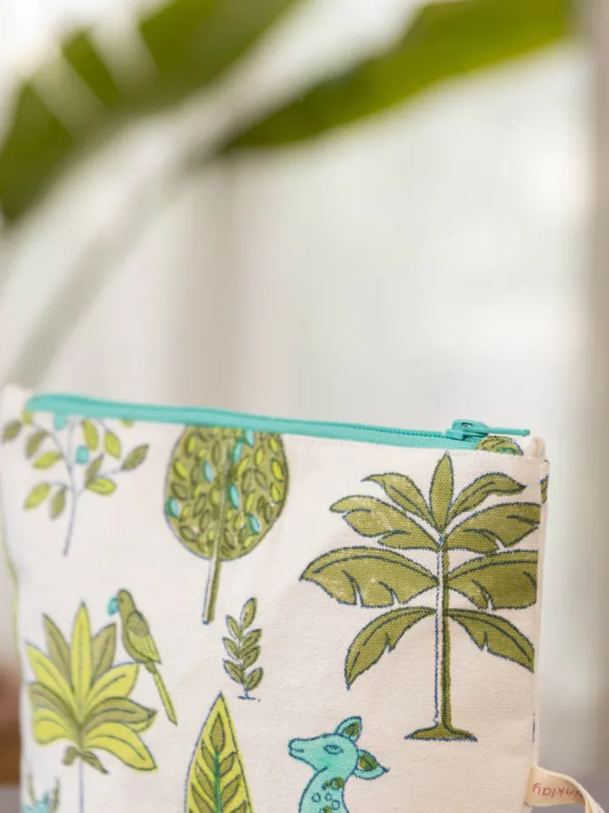 Green Pine Cotton Travel Pouch