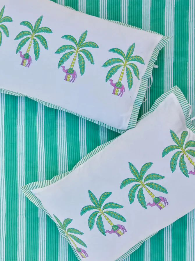 Green Stripes Cotton Bedsheet