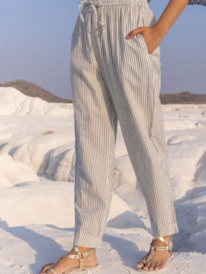 Grey Stripes Cotton Pants
