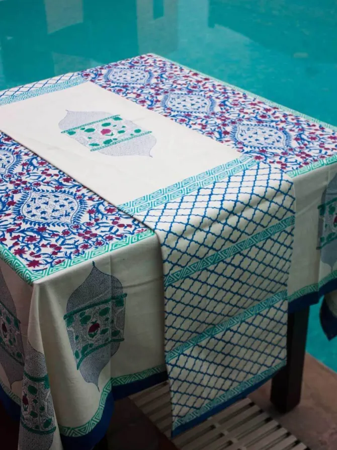 Gul Block Printed Cotton Table Runner
