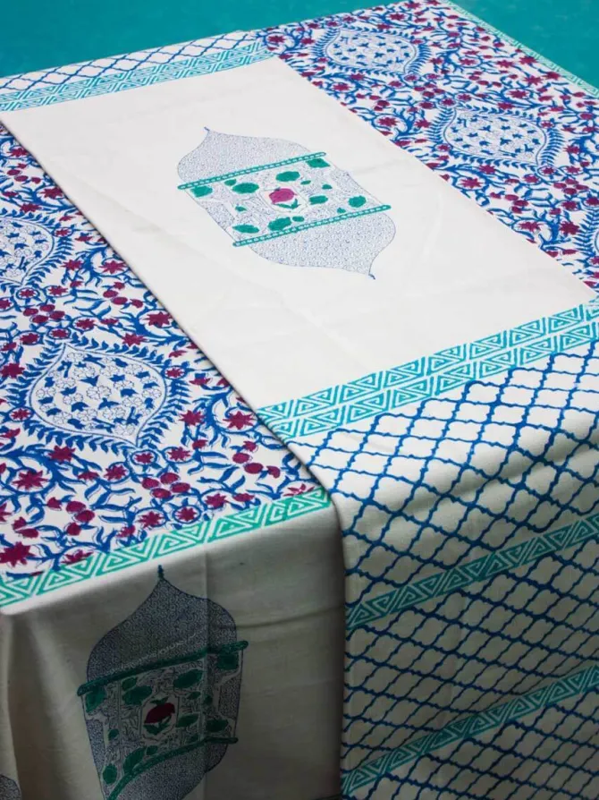 Gul Block Printed Cotton Table Runner