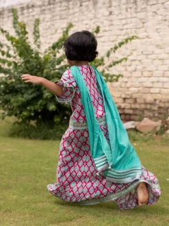 Gulaabi Block Printed Cotton Silk Lehanga Set of 4