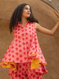Hearts Sleeveless Asymmetrical Cotton Top