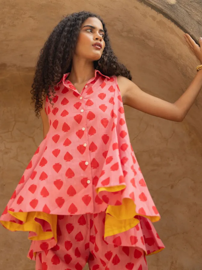 Hearts Sleeveless Asymmetrical Cotton Top