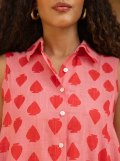 Hearts Sleeveless Asymmetrical Cotton Top