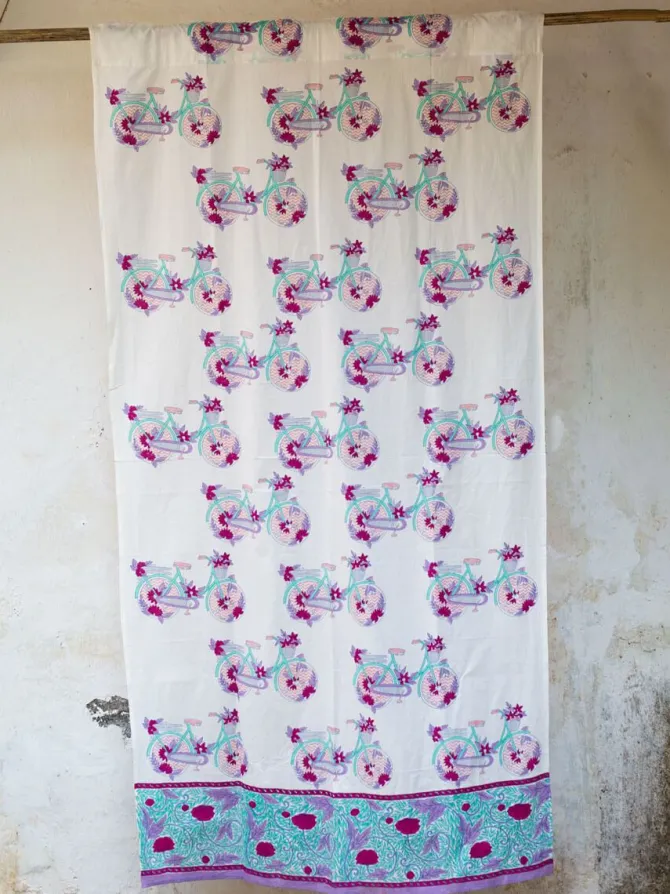 Heavenly Ride Block Printed Cotton Curtain