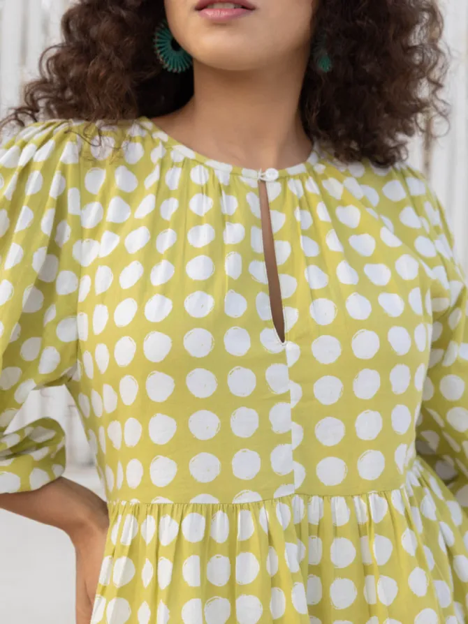 Helen Green Polka Cotton Midi Dress