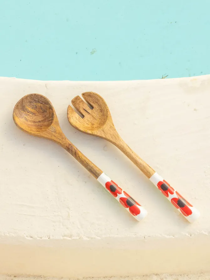 Holly Wooden Salad Bowl Set