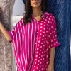 I Love Pink' Oversized Asymmetrical Modal Long Shirt