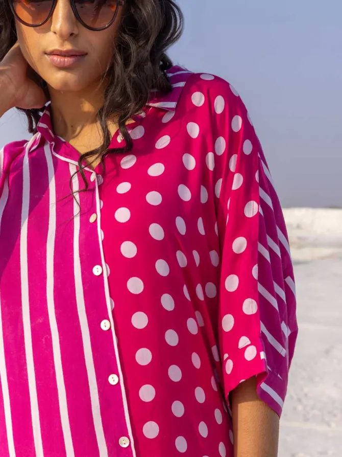 I Love Pink' Oversized Asymmetrical Modal Long Shirt