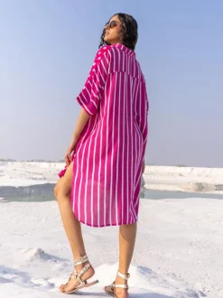 I Love Pink' Oversized Asymmetrical Modal Long Shirt