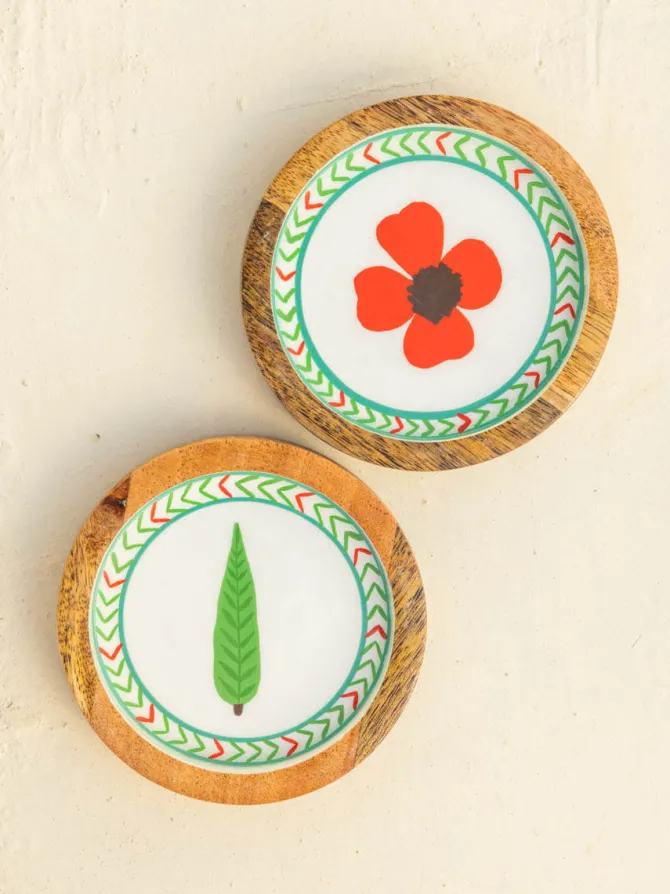 Iris Wooden Coaster Set