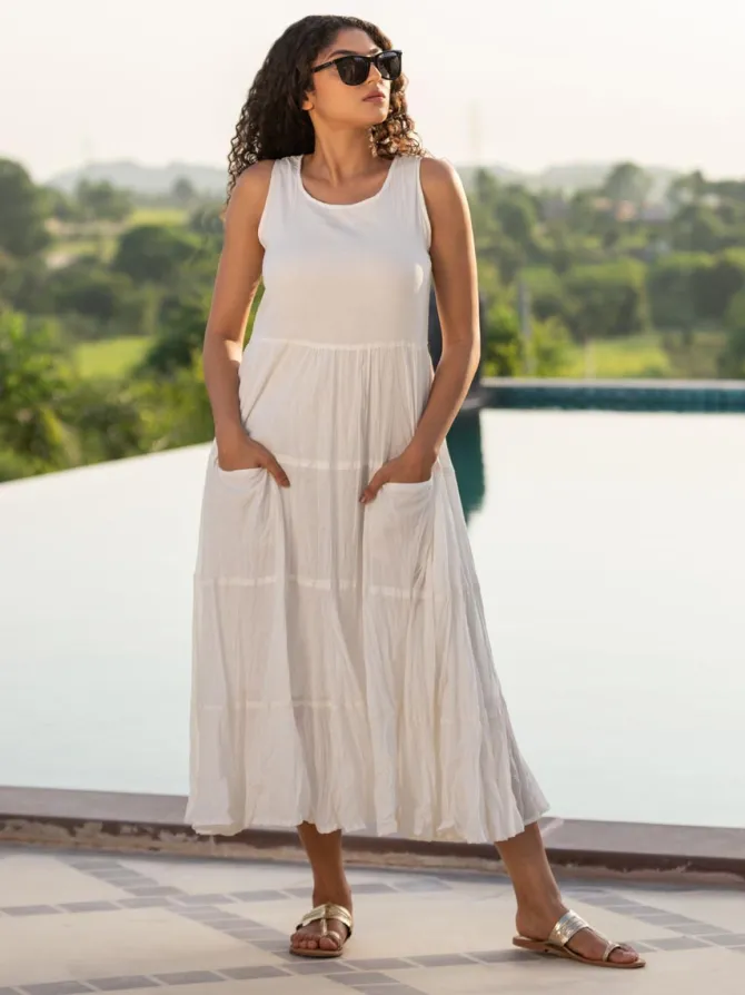 Ivory Love Sleeveless Cotton Dress