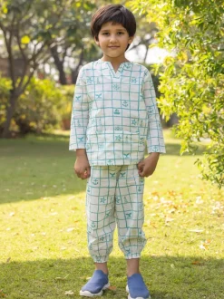 Jr. Voyager Organic Cotton Block Printed Short Kurta