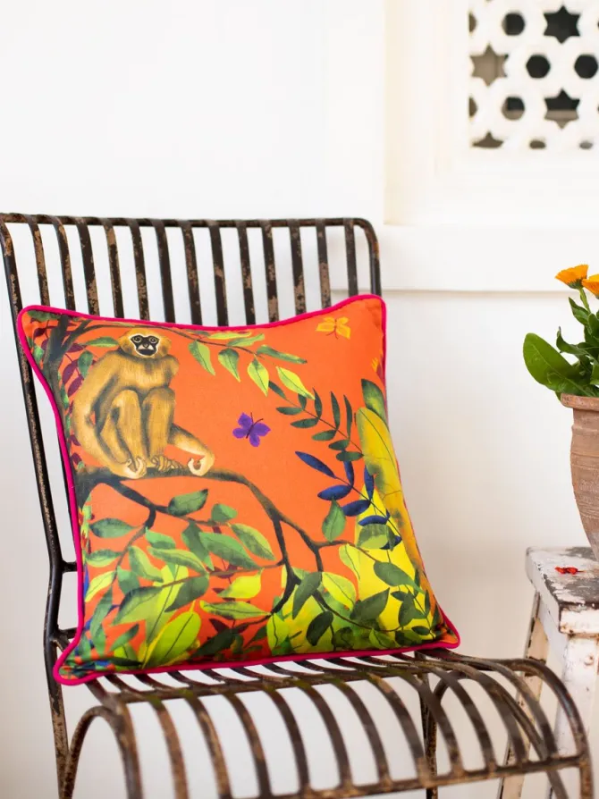 Jungle of Happiness Cotton Cushion Cover - 16 Inch
