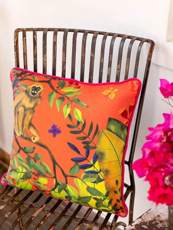 Jungle of Happiness Cotton Cushion Cover - 16 Inch