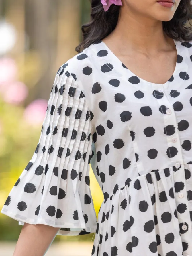 Kate Black Polka Cotton Pintuck Dress