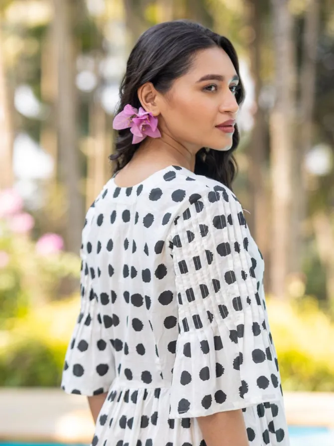 Kate Black Polka Cotton Pintuck Dress