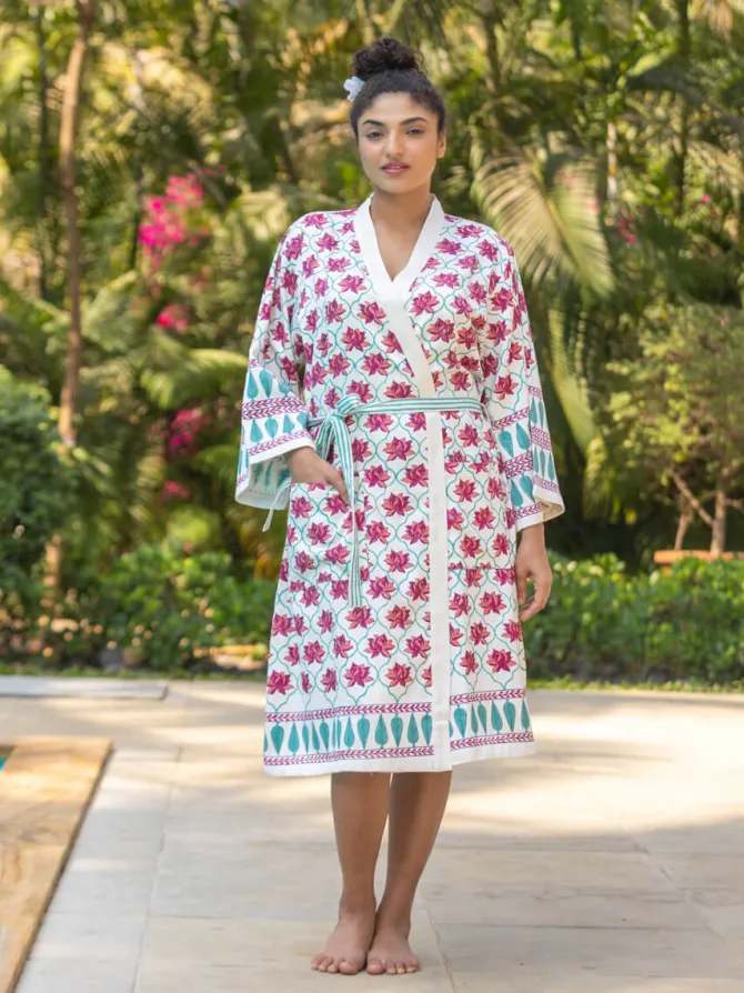 Laila Block Printed Luxury Cotton Bath Robe