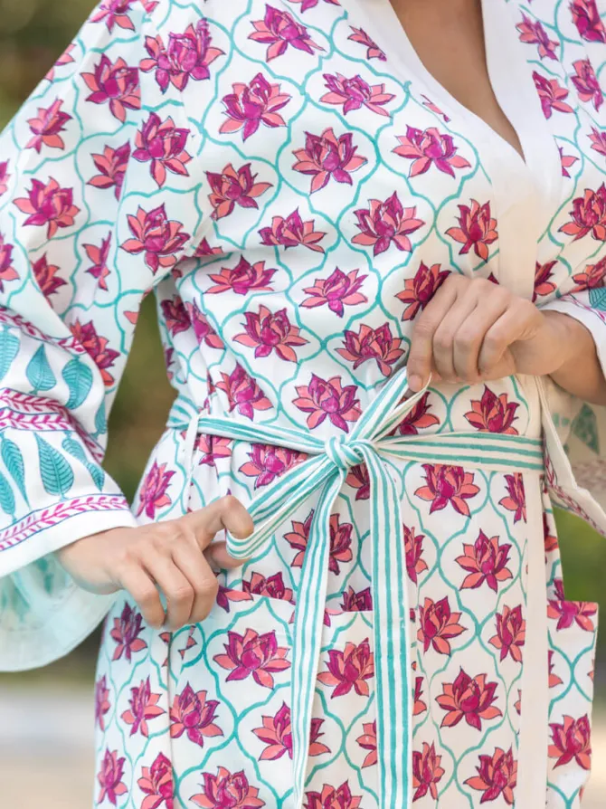 Laila Block Printed Luxury Cotton Bath Robe