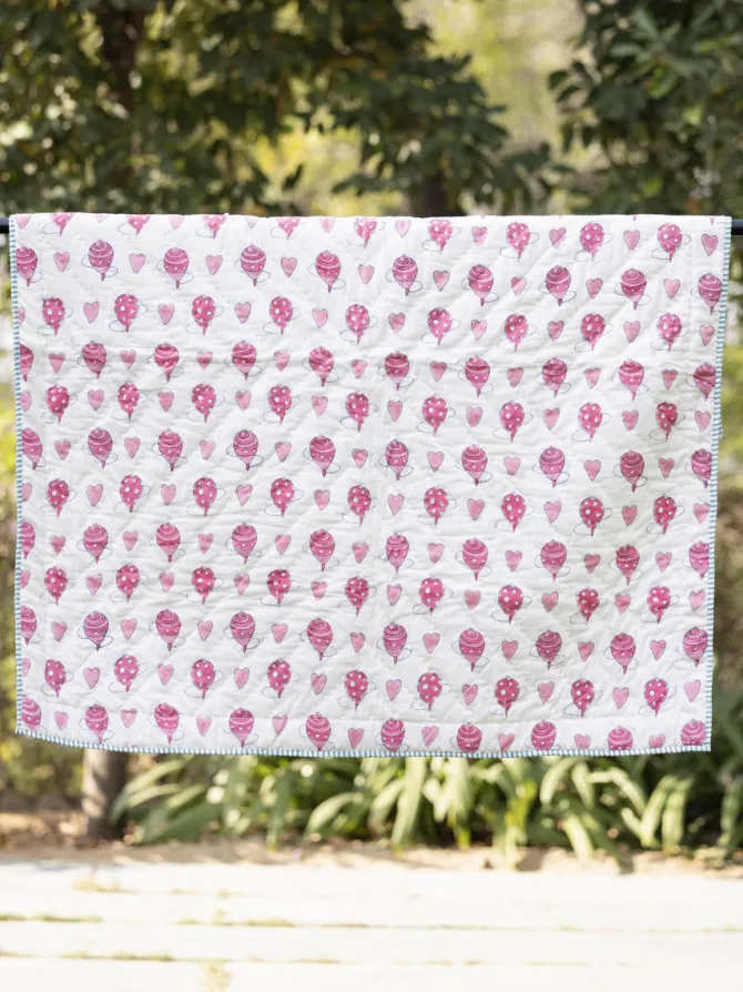 Lattu Hand Block Printed Cotton Quilt for Infants