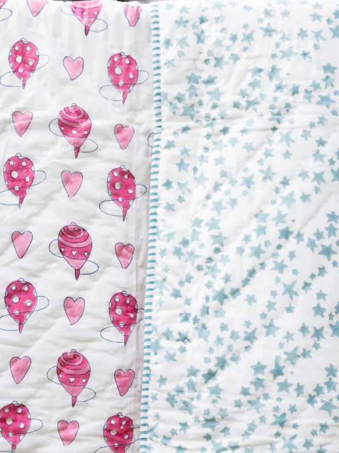 Lattu Hand Block Printed Cotton Quilt for Infants