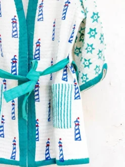 Lighthouse Magic Block Printed Waffle Cotton Bath Robe