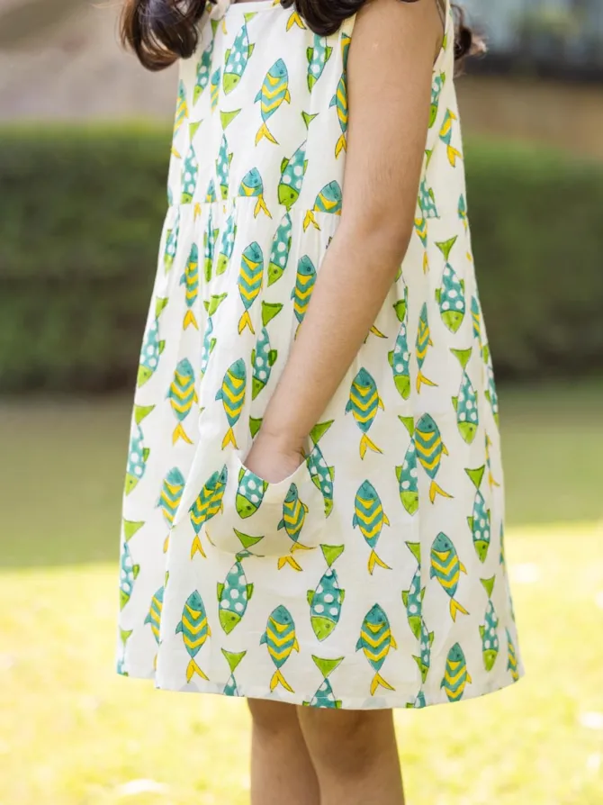 Little Fish Organic Cotton Block Printed Dress