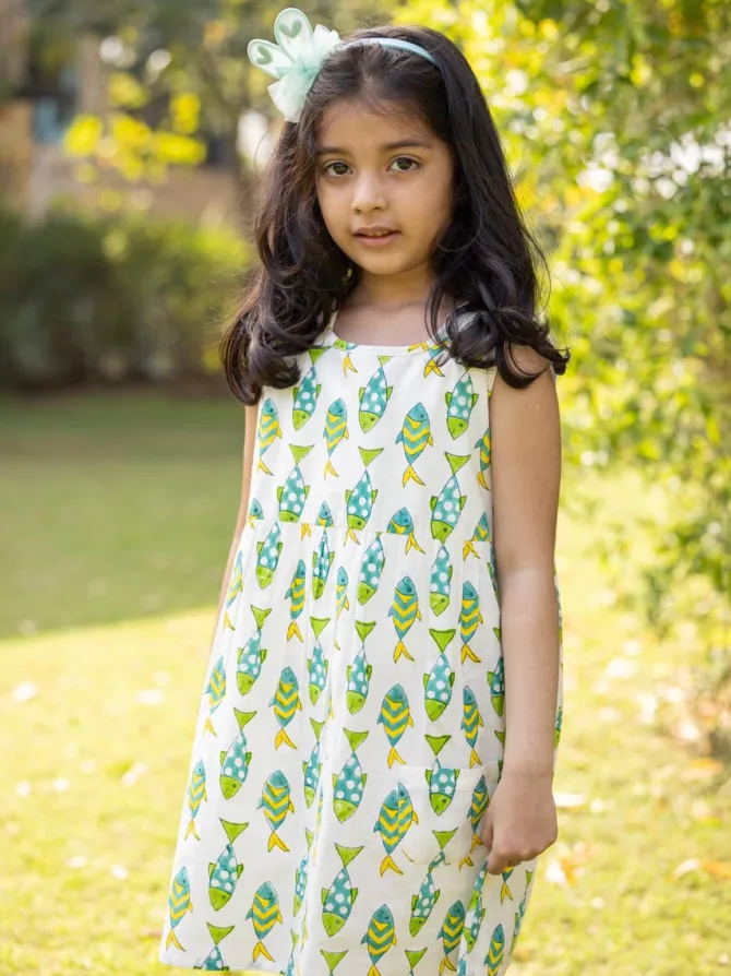 Little Fish Organic Cotton Block Printed Dress