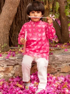 Little Hearts Organic Cotton Block Printed Kurta
