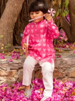 Little Hearts Organic Cotton Block Printed Kurta