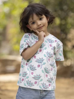 Little Lotus Organic Cotton Block Printed T-shirt